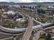 Nowe skrzyżowanie bezkolizyjne przy ul. Kolejowej w Nowym Sączu, widok z lotu ptaka, fot. Krzysztof Dzidek (1)