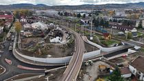 Nowe skrzyżowanie bezkolizyjne przy ul. Kolejowej w Nowym Sączu, widok z lotu ptaka, fot. Krzysztof Dzidek (1)