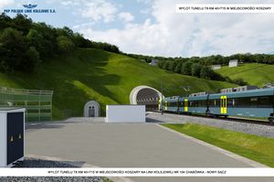 Wizualizacja wylotu tunelu T8 KM 40 w miejscowości Koszary na linii kolejowej nr 104 Chabówka - Nowy Sącz
