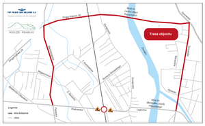 Mapa objazdu ul. Krakowskiej w Nowym Sączu