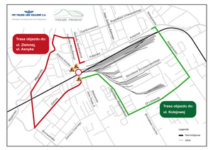 Mapa przedstawiająca objazd ul. Kolejową