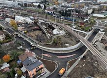 Nowe skrzyżowanie bezkolizyjne przy ul. Kolejowej w Nowym Sączu, widok z lotu ptaka, fot. Krzysztof Dzidek (3)