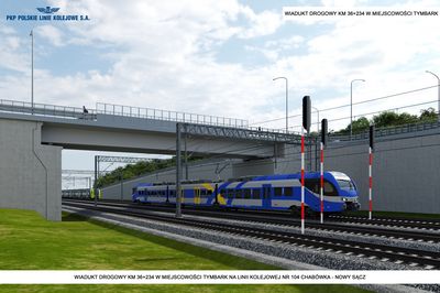 Wizualizacja wiaduktu drogowego KM 36 w miejscowości Tymbark na linii kolejowej nr 104 Chabówka - Nowy Sącz